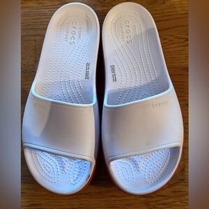 Crocs Crocband Platform Slide sandal Womens size 10, Barely Pink/Pepper EUC